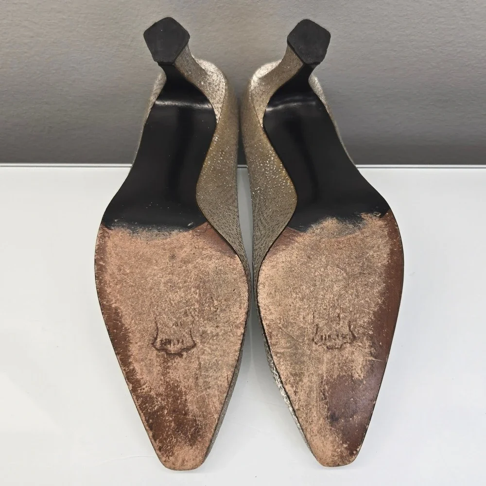 Stuart Weitzman Heel Pumps Womens 7B Gold Glitter Pointed Toe Evening Party Glam